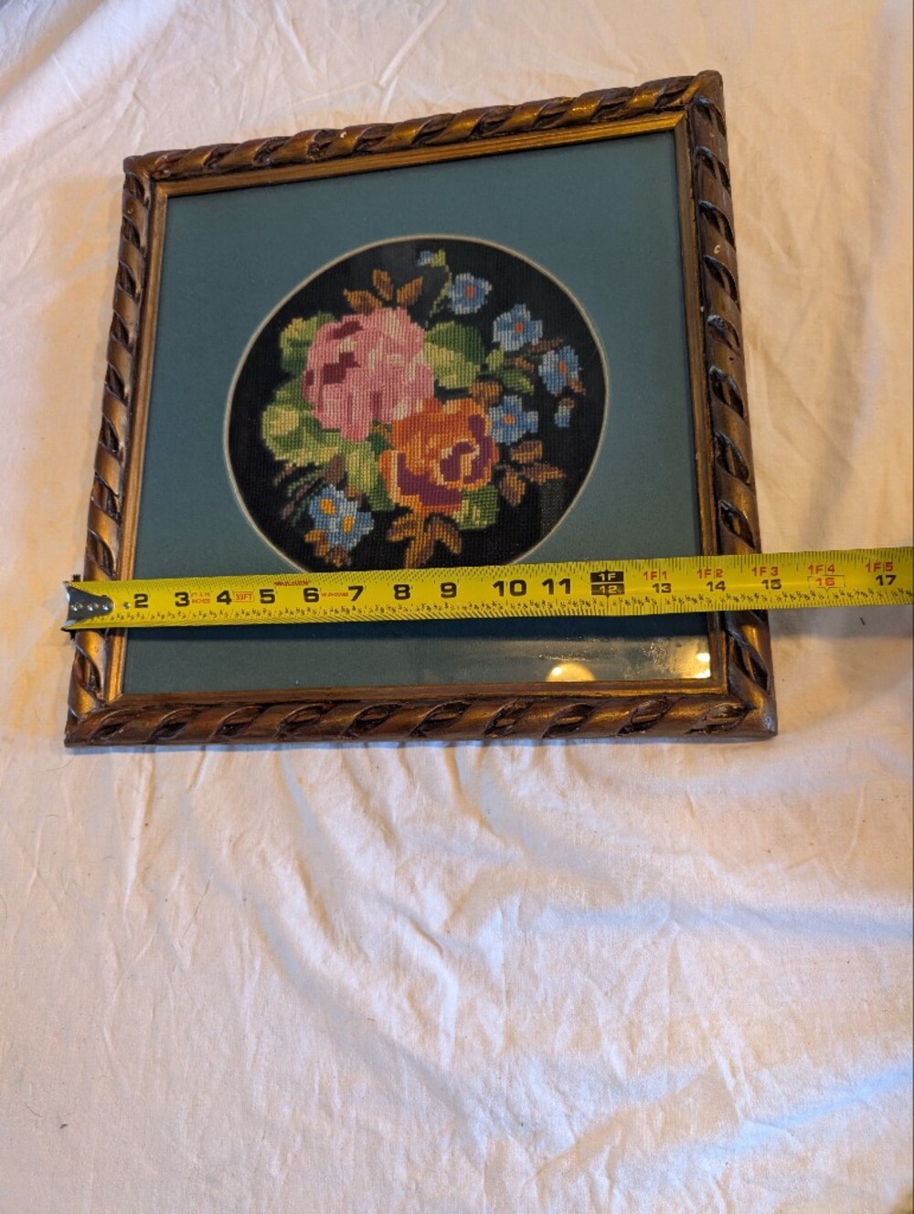2/80$ Vintage Floral Cross-Stitch Wall Art - Pink, Orange, Blue, Green - Picture 4 of 5